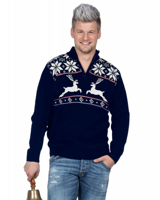 Kersttrui Navy met rits Rendier - thumbnail