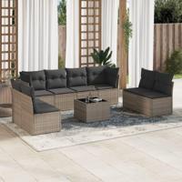 9-delige Loungeset met kussens poly rattan grijs - thumbnail