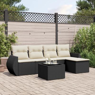 5-delige Loungeset met kussens poly rattan zwart - thumbnail