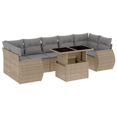 8-delige Loungeset met kussens poly rattan beige