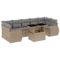 8-delige Loungeset met kussens poly rattan beige - thumbnail