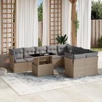 10-delige Loungeset met kussens poly rattan beige - thumbnail