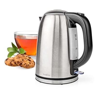 Nedis Waterkoker | 1.7 l | Roestvrij Staal | Zilver / Zwart | 360 graden draaibaar | Verborgen verwarmingselement | Strix®-controller |