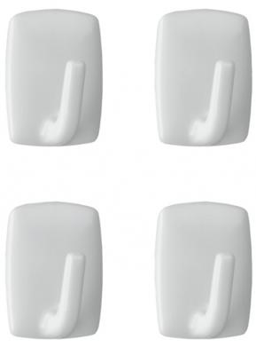 Metaltex vierkante plakhaken 4 stuks wit