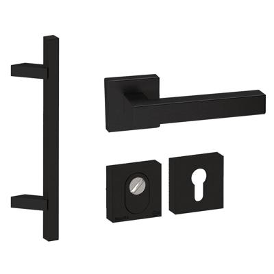 Hardbrass Voordeurset vierkant 3-delig met greep schuin SKG3 met kerntrekbeveiliging- zwart