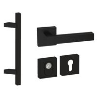 Hardbrass Voordeurset vierkant 3-delig met greep schuin SKG3 met kerntrekbeveiliging- zwart - thumbnail