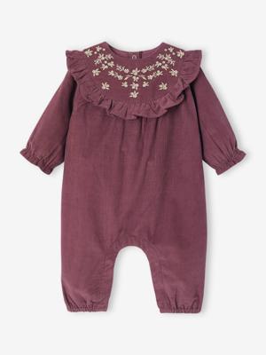 Babypakje in fluweel / velours met geborduurde en geplooide kraag aubergine