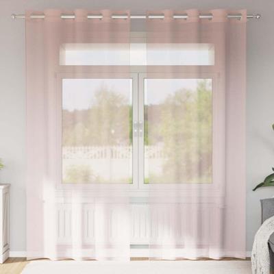 VidaXL Gordijnen voile met doorvoertules 2 st 140x225 cm lichtroze VidaXL Gordijnen voile met doorvoertules 2 st 140x225 cm lichtroze