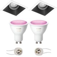 Pragmi Zano Pro - Inbouw Vierkant - Mat Zwart/Wit - Kantelbaar - 93mm - Philips Hue - LED Spot Set GU10 - White and Color Ambiance - Bluetooth - thumbnail