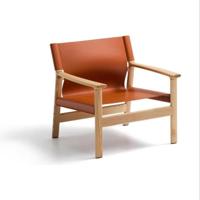 Kave Home Jan fauteuil leder Lichtbruin essenhout - thumbnail