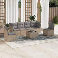 7-delige Loungeset met kussens poly rattan beige - thumbnail