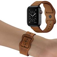 Leren bandje dubbele lus - Donkerbruin - Geschikt voor Apple Watch 38mm / 40mm / 41mm / 42mm - thumbnail