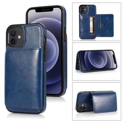 Schokbestendige PU + TPU beschermhoes met kaartslots & houder voor iPhone 12 mini(Blauw)