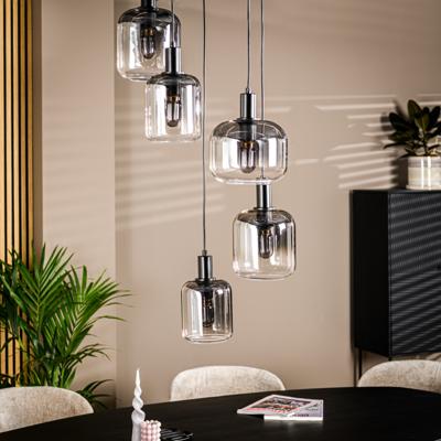 BASE Hanglamp 'Jesalyn' 5-lamps, kleur Smoke BASE Hanglamp 'Jesalyn' 5-lamps, kleur Smoke