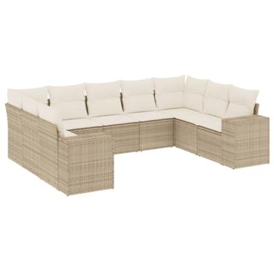 9-delige Loungeset met kussens poly rattan beige
