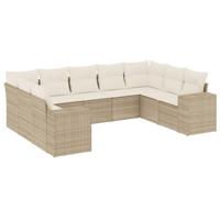 9-delige Loungeset met kussens poly rattan beige - thumbnail