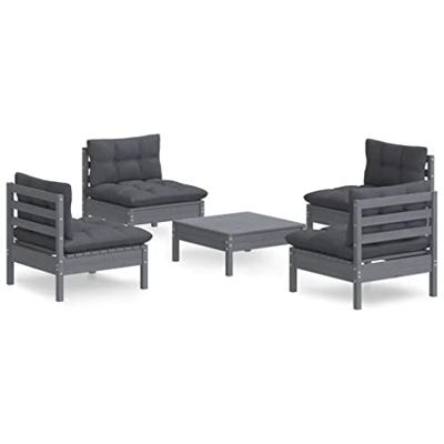 5-delige Loungeset met antracietkleurige kussens grenenhout - thumbnail