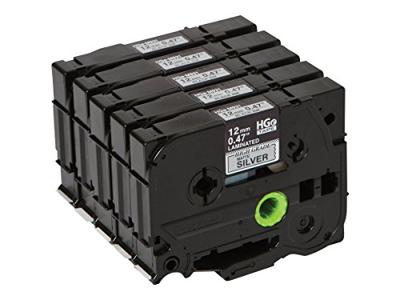 Brother HGe-M931V5 Labeltape Set van 5 stuks Tapekleur: Zilver (mat) Tekstkleur: Zwart 12 mm 8 m