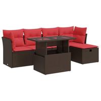 6-delige Loungeset met kussens poly rattan acacia bruin - thumbnail