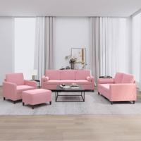 4-delige Loungeset met kussens fluweel roze - thumbnail