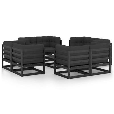 9-delige Loungeset met kussens massief grenenhout