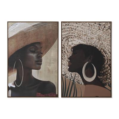 Schilderij Home ESPRIT Bruin Beige Koloniaal Hoed 80 x 4,5 x 120 cm (2 Stuks)