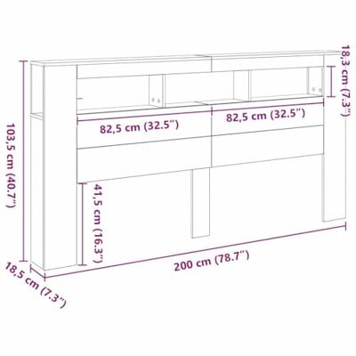 LED Hoofdbord Zwart eiken 200 x 18.5 x 103.5 cm Bewerkt hout