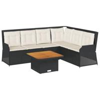 5-delige Loungeset met kussens poly rattan zwart - thumbnail