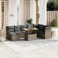9-delige Loungeset met kussens poly rattan grijs - thumbnail