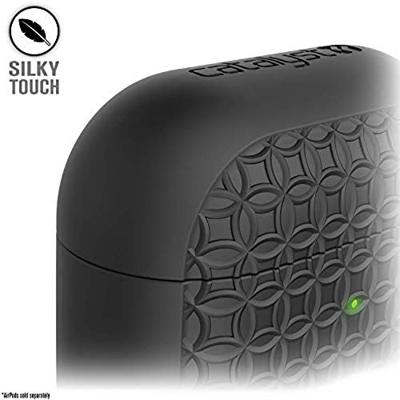 Keyring Case voor AirPods 1 en 2 - Siliconen AirPods-case met textuurpatroon, oplaadlampje zichtbaar, oppervlakteafwerking met extra grip, inclusief sleutelring, compatibel met draadloos opladen - Stealth-zwart