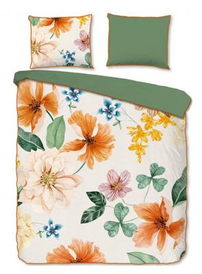 Descanso Dekbedovertrek "bloemen" - Ecru - (155x220 cm) - Biologisch Katoen satijn