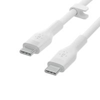 Belkin BoostCharge Flex siliconen USB Type C/C-kabel, USB-IF-gecertificeerde PD-snellaadkabel voor iPhone 16, iPhone 15 Plus/Pro/Pro Max, Samsung Galaxy S24, Pixel, iPad, Nintendo Switch, 3 m , wit - thumbnail
