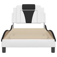 Bedframe met hoofdbord kunstleer zwart en wit 90x190 cm - thumbnail