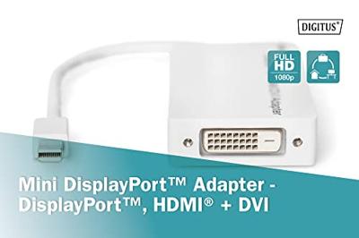 Digitus DB-340509-002-W DisplayPort-kabel DVI / HDMI / DisplayPort Adapter DisplayPort-bus, HDMI-A-bus, DVI-D 24+1-polige bus 0.20 m Wit Afgeschermd (dubbel), Digitus DB-340509-002-W DisplayPort-kabel DVI / HDMI / DisplayPort Adapter DisplayPort-bus, HDMI-A-bus, DVI-D 24+1-polige bus 0.20 m Wit Afgeschermd (dubbel),