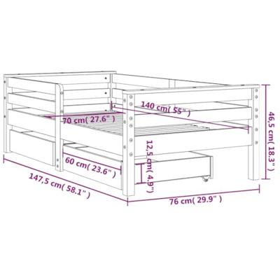 Kinderbedframe met lades 70x140 cm massief grenenhout wit
