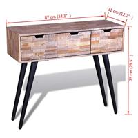 Wandtafel met 3 lades gerecycled teakhout - thumbnail