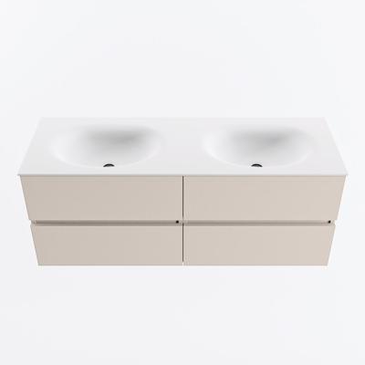 MONDIAZ VICA 130cm badmeubel onderkast Linen 4 lades. Wastafel MOON dubbel zonder kraangat, kleur Talc.