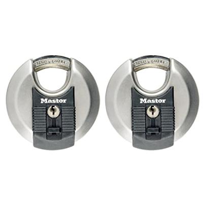 Masterlock 2 x 70mm diam. stainless steel keyed alike padlocks - octagonal boron- - M40EURT - thumbnail