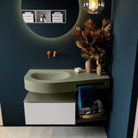 MONDIAZ RIVA 100cm badmeubel onderkast / planchet kleur Linen met 1 lade. Wastafel DULCET links 0 kraangaten kleur Army. - thumbnail