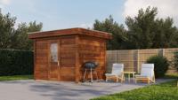 Lugarde Select Amstelveen Modern tuinhuis 388x388cm + overkapping 400 cm 28 mm vuren bruin geolied - thumbnail