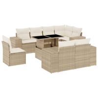 9-delige Loungeset met kussens poly rattan beige - thumbnail