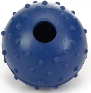 Rubber bal massief met bel hondenspeeltje blauw 5 cm
