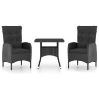 3-delige Tuinset poly rattan en glas zwart - thumbnail