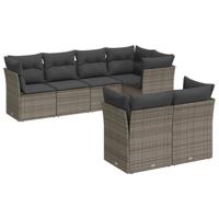 7-delige Loungeset met kussens poly rattan grijs - thumbnail