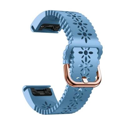 By Qubix - Flower siliconen bandje - Blauw - Compatible met Garmin Fenix 7s/6s/5s / Instinct 2s / Epix Pro Gen 2 (42mm) - Compatible Garmin bandje - Bandbreedte: 20mm