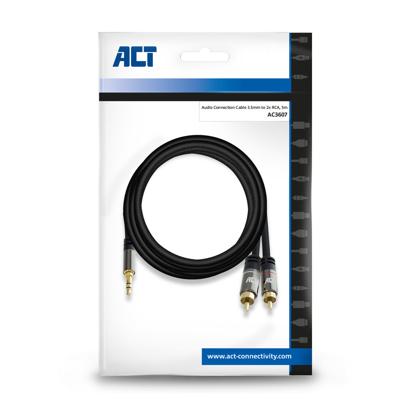 ACT AC3607 High Quality Audiokabel | 1x 3,5mm Stereo Jack Male - 2x Tulp Male | 5 meter