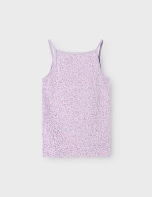 Name it 2-pak meisjes hemdjes spaghetti bandjes - Lilac Dots - Kinderonderhemd roze - Katoen