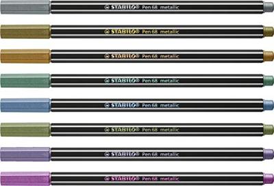 STABILO Pen 68 metallic viltstift, 8 kleuren, metalen doos van 8 stuks