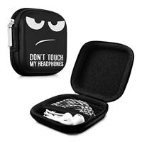 kwmobile Tasje voor oordopjes - Beschermhoes voor oordoppen - Etui voor oordopjes - Harde case in wit/zwart/zwart - Don't Touch My Headphones - thumbnail