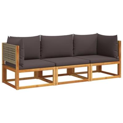 3-delige Loungeset met kussens massief acaciahout